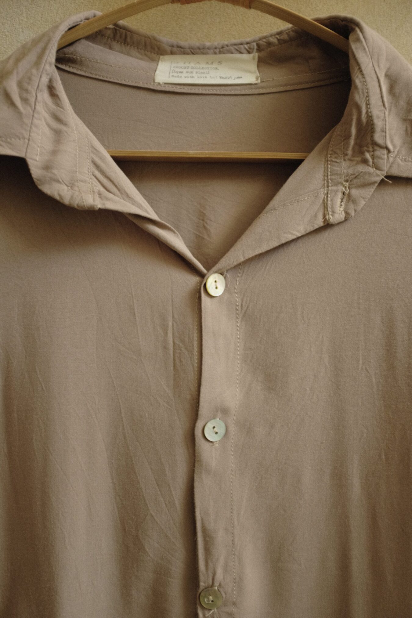 Unisex Buttoned Tee In Sand - Image 3