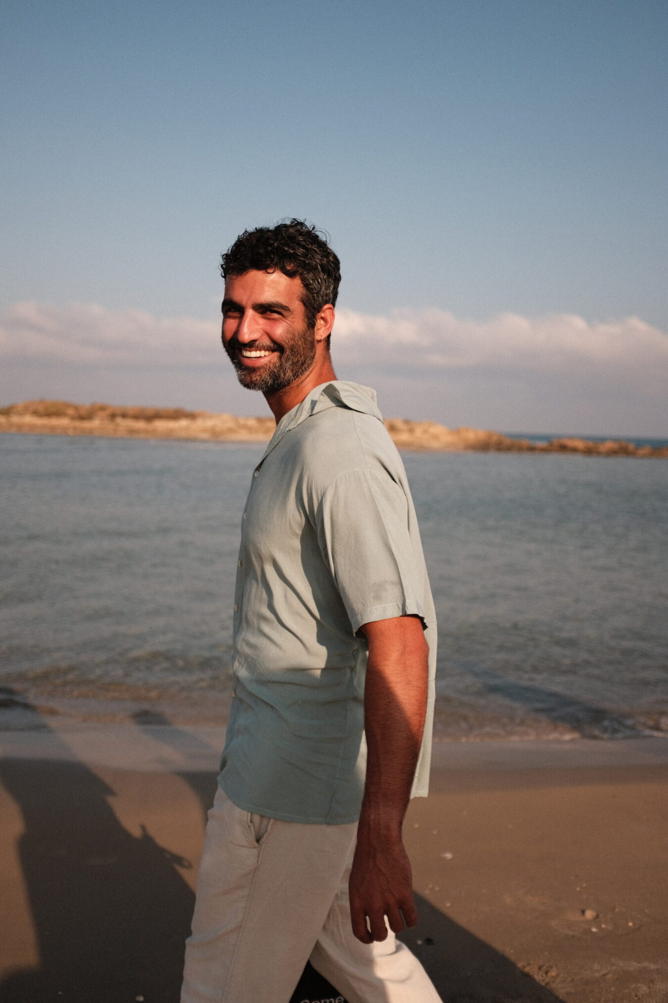 Unisex Buttoned Tee In Ocean - Image 2