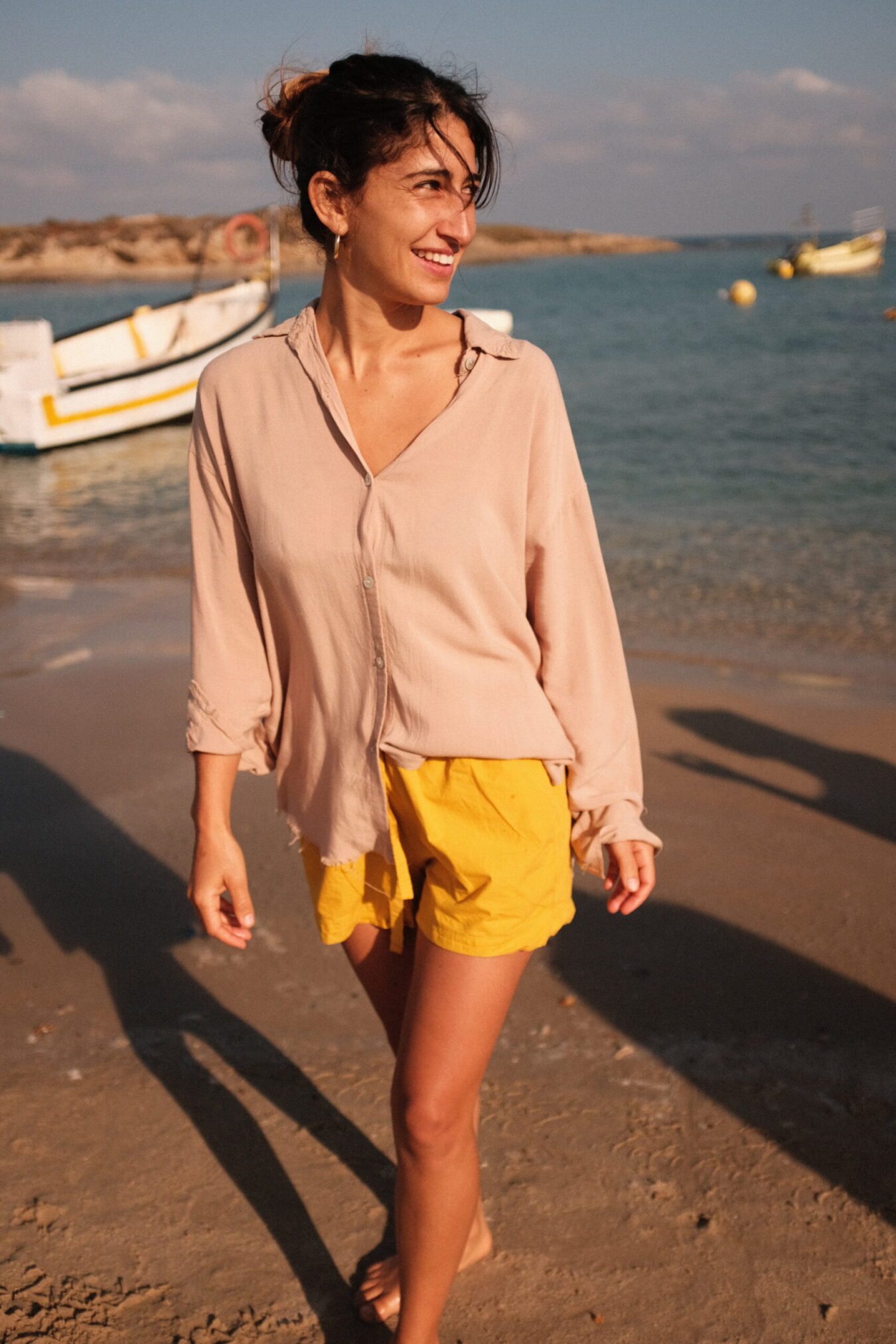 Cropped Buttoned Shirt In Sand - Image 2