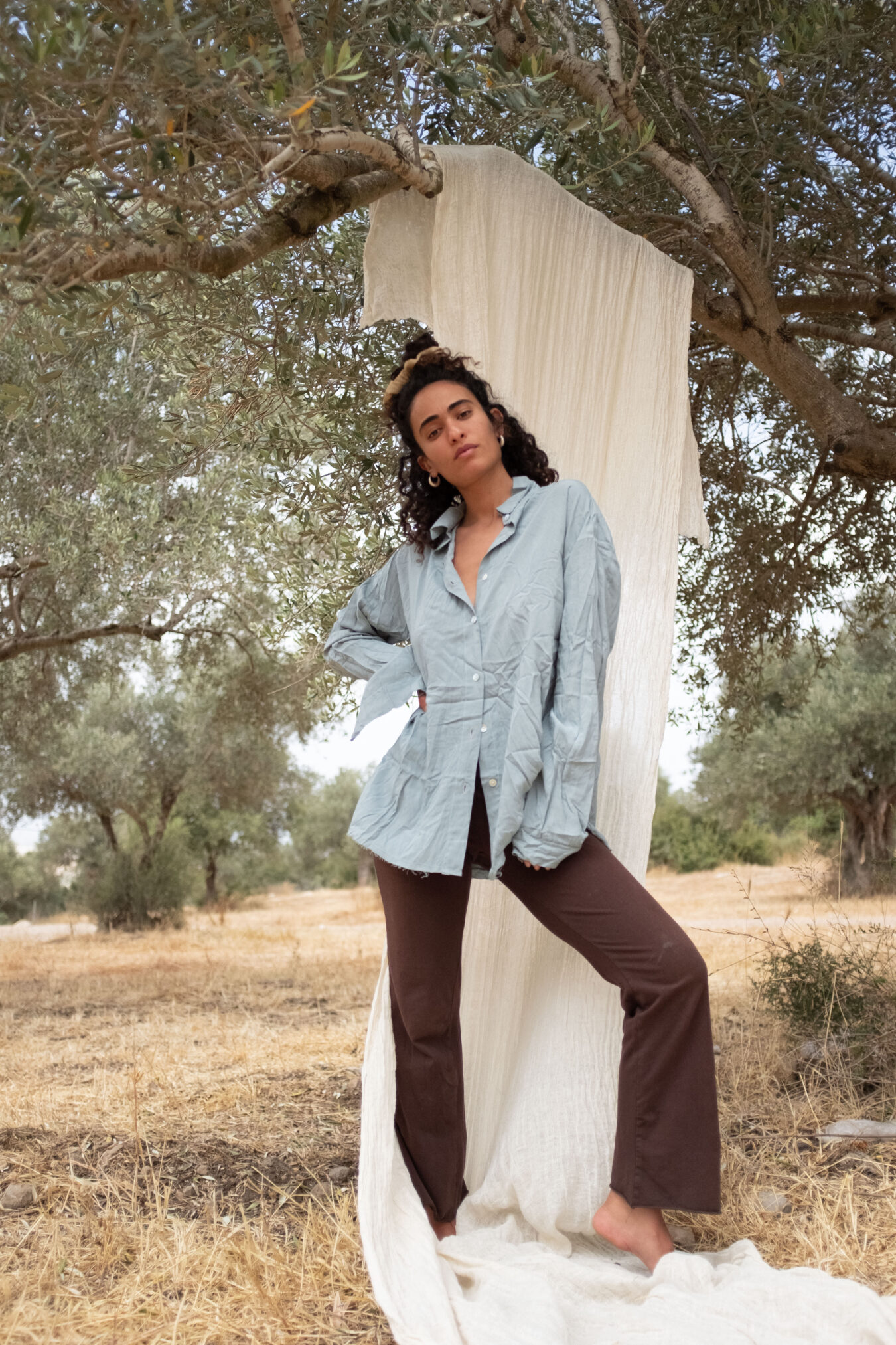 Cropped Buttoned Shirt In Ocean