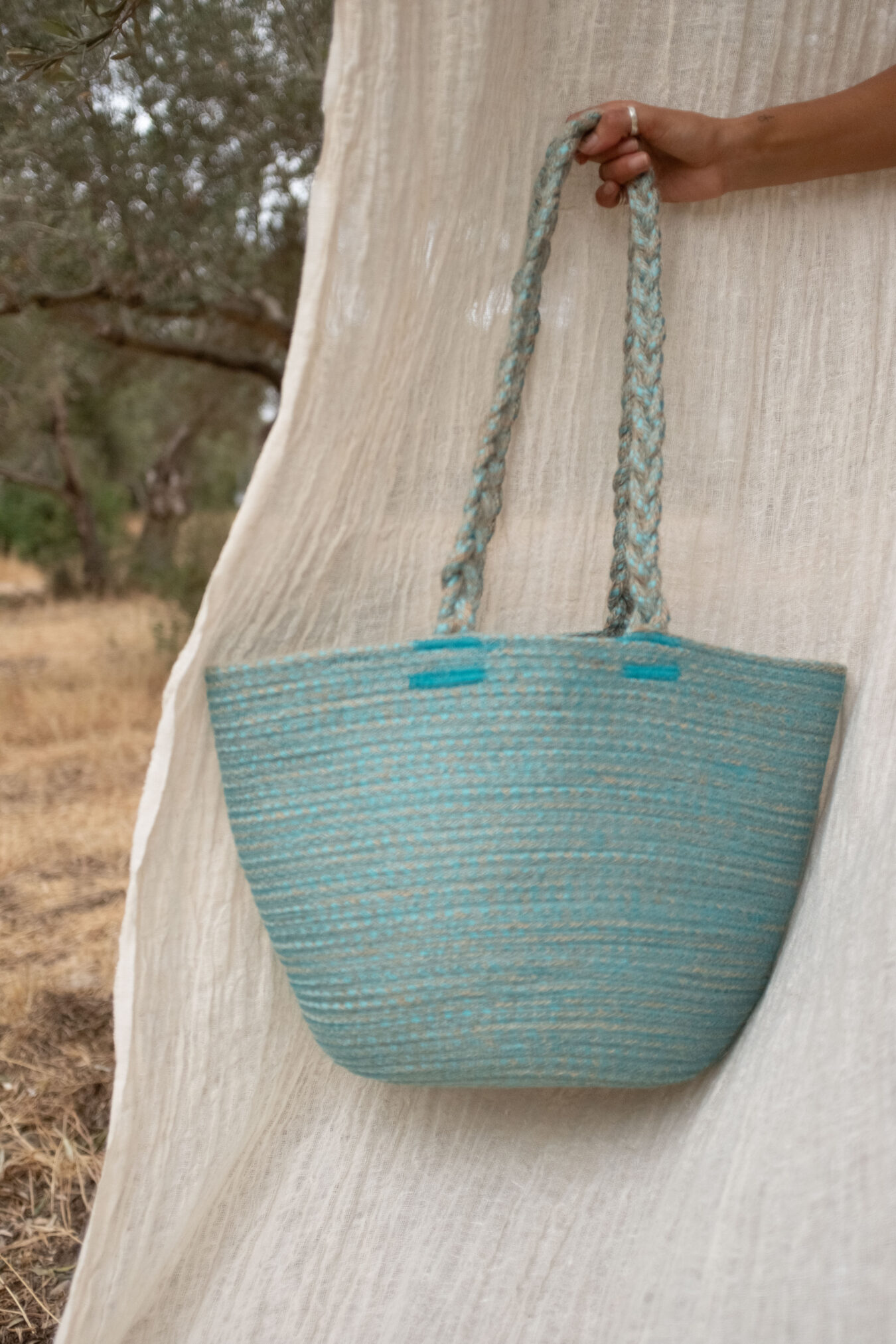 Woven Basket Bag In Blue