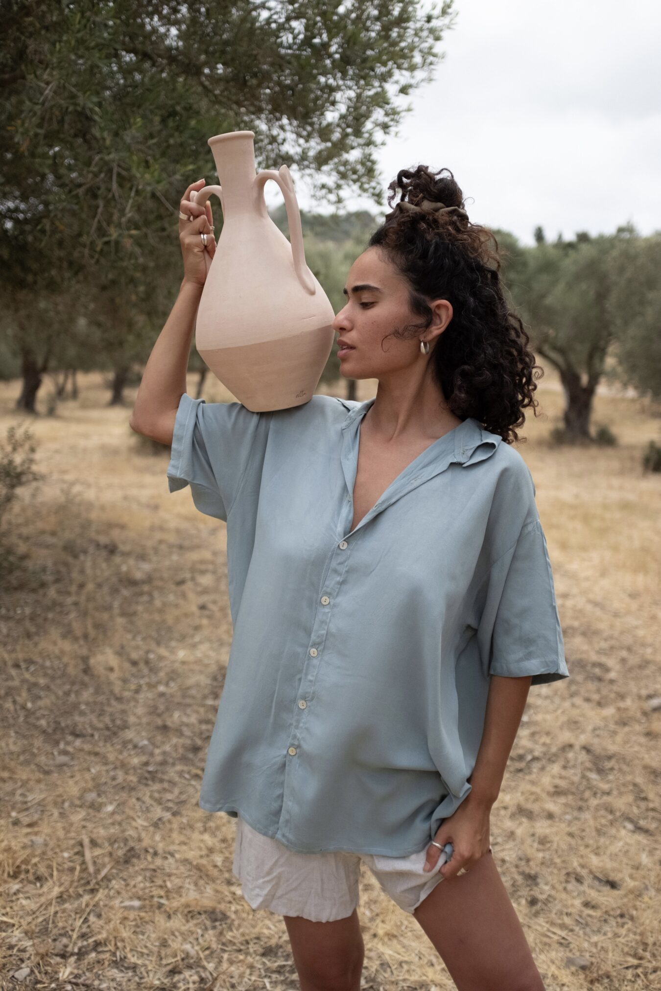 Unisex Buttoned Tee In Ocean