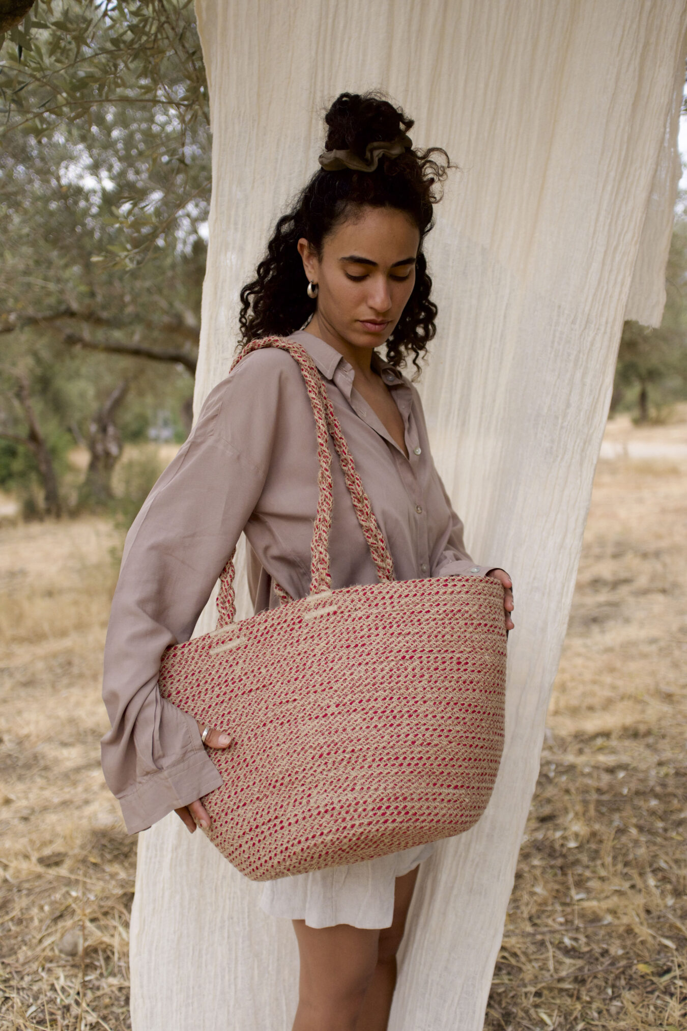 Woven Basket Bag In Red - Image 2