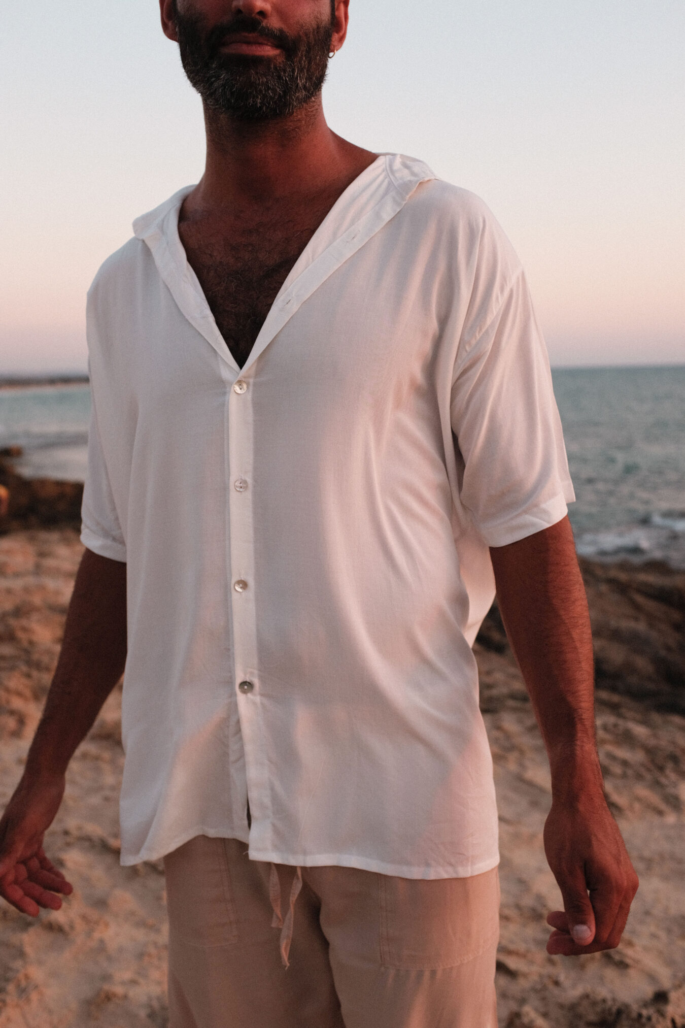 Unisex Buttoned Tee In White - Image 6