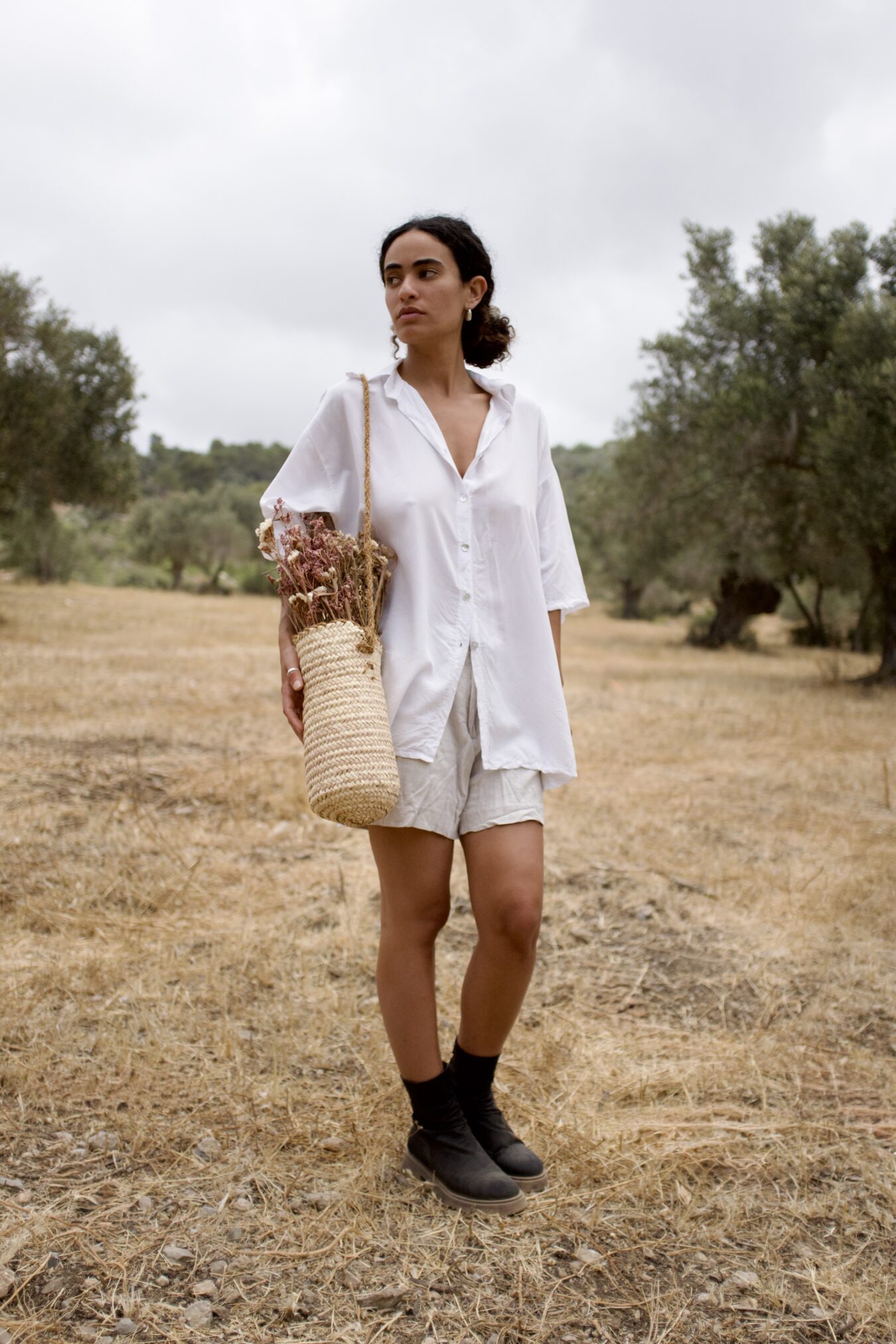 Unisex Buttoned Tee In White