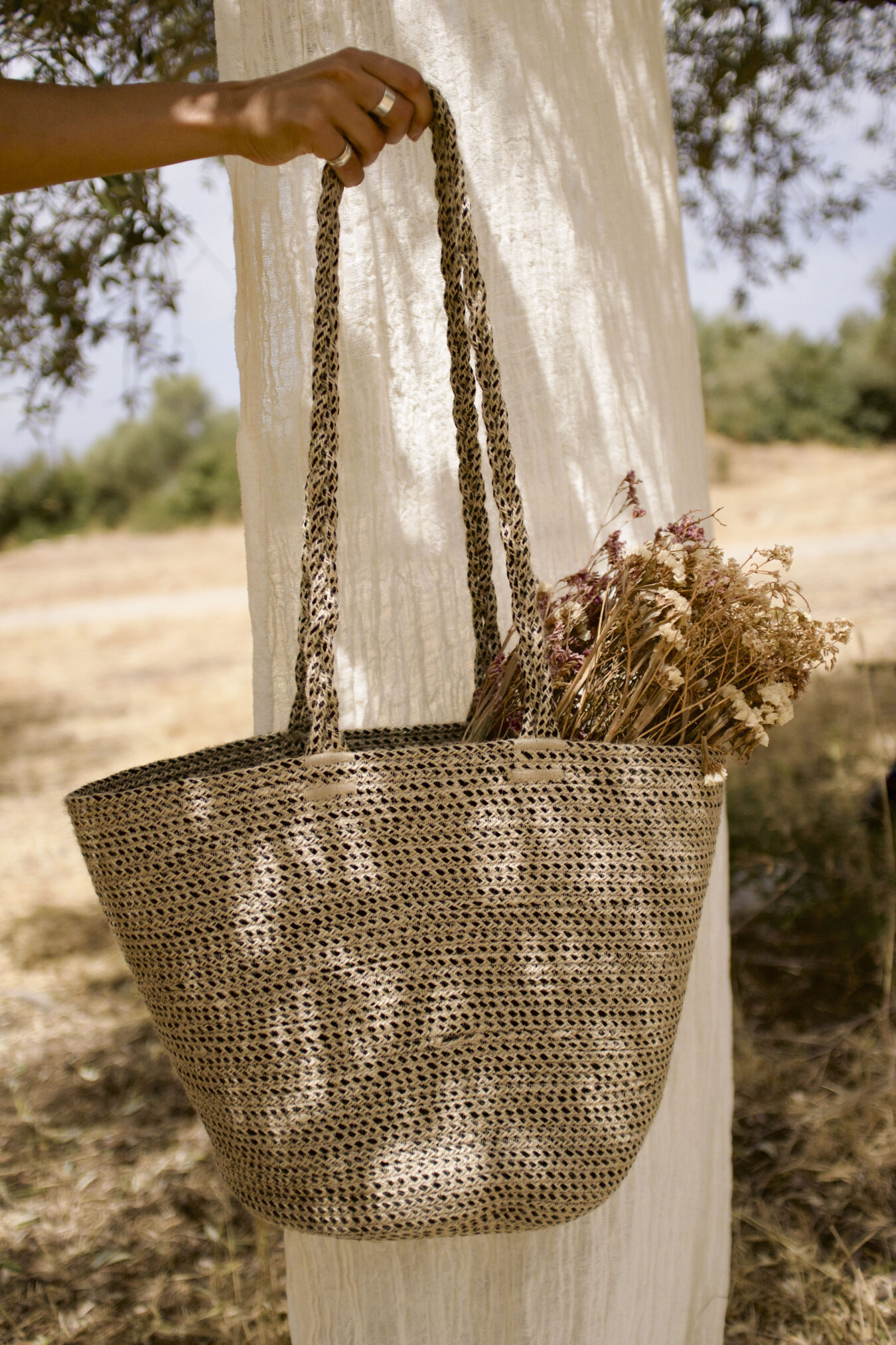 Woven Basket Bag In Black - Image 2