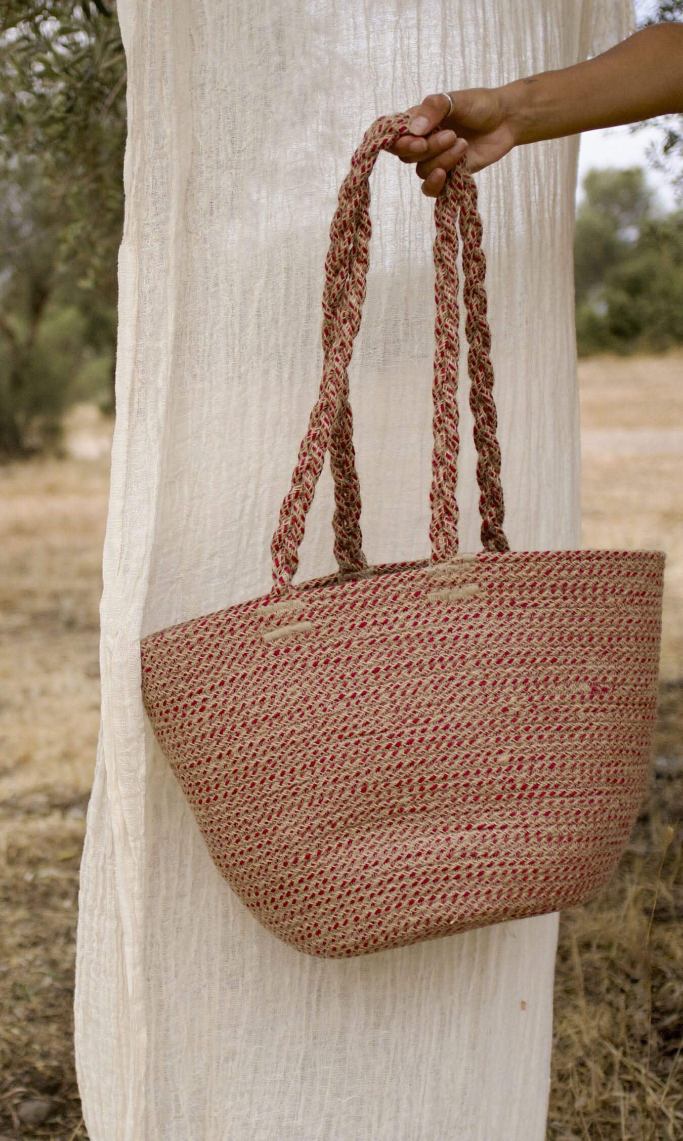 Woven Basket Bag In Red - Image 3