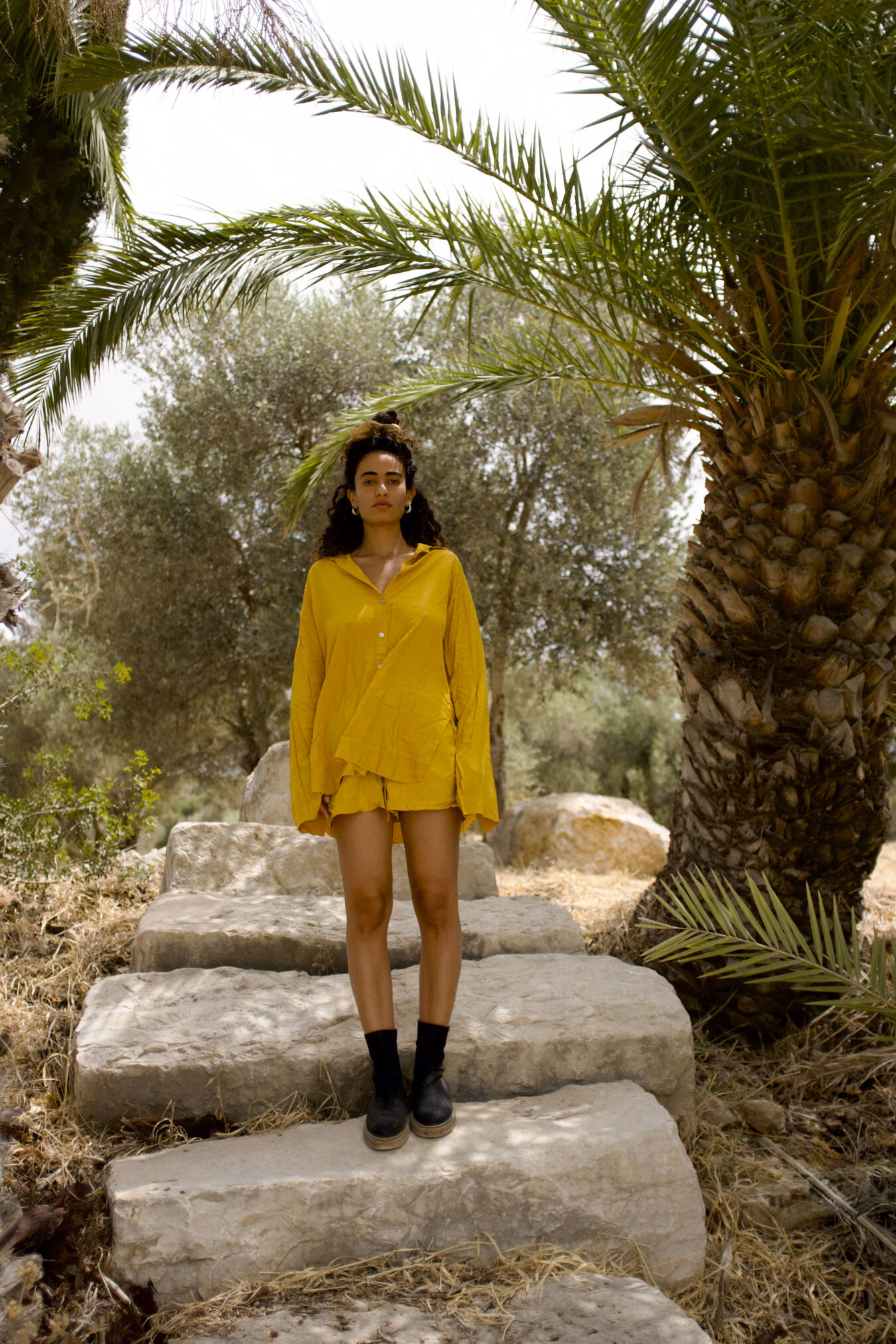 Cropped Buttoned Shirt In Mustard
