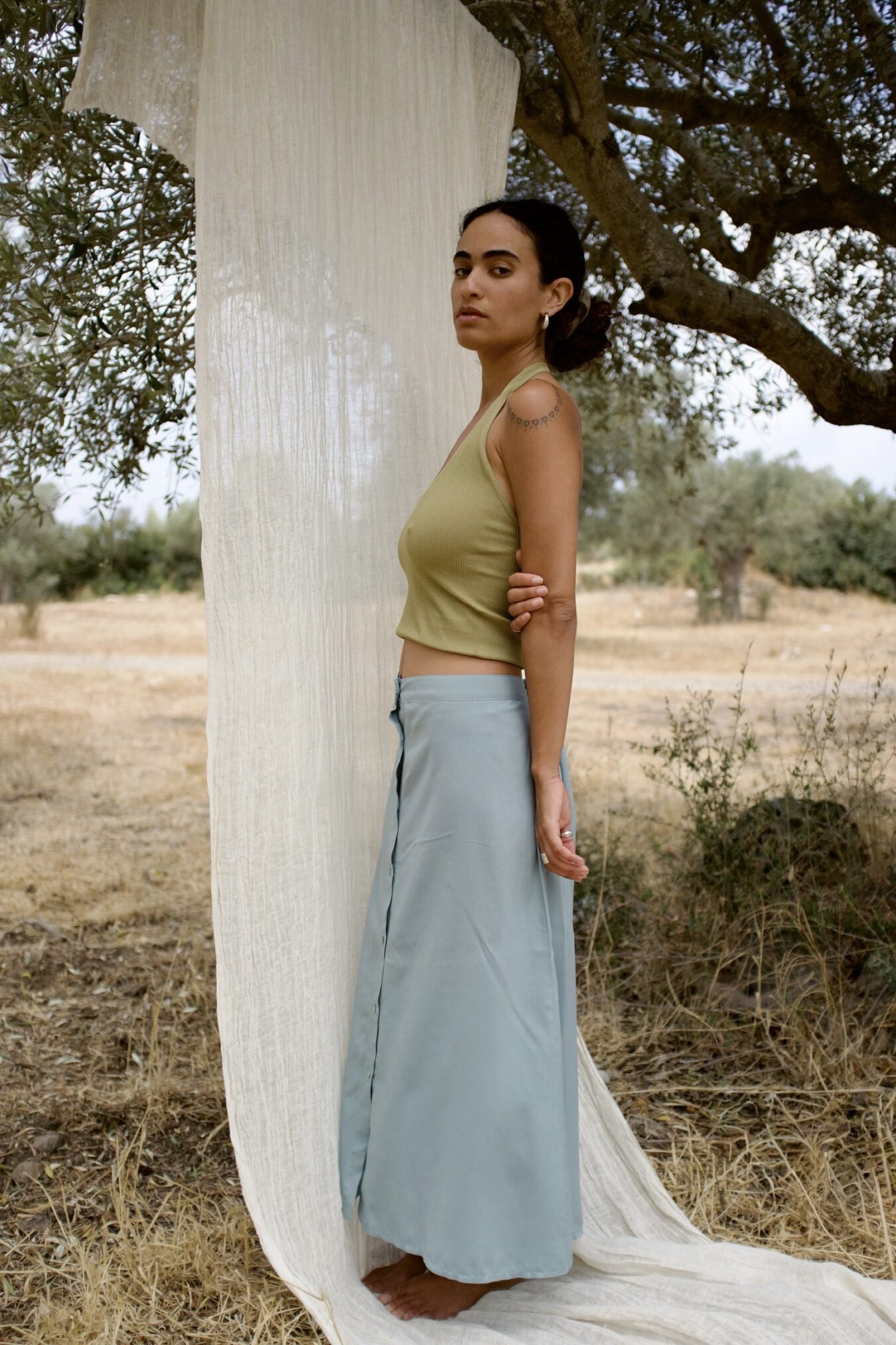 Buttoned Skirt In Ocean