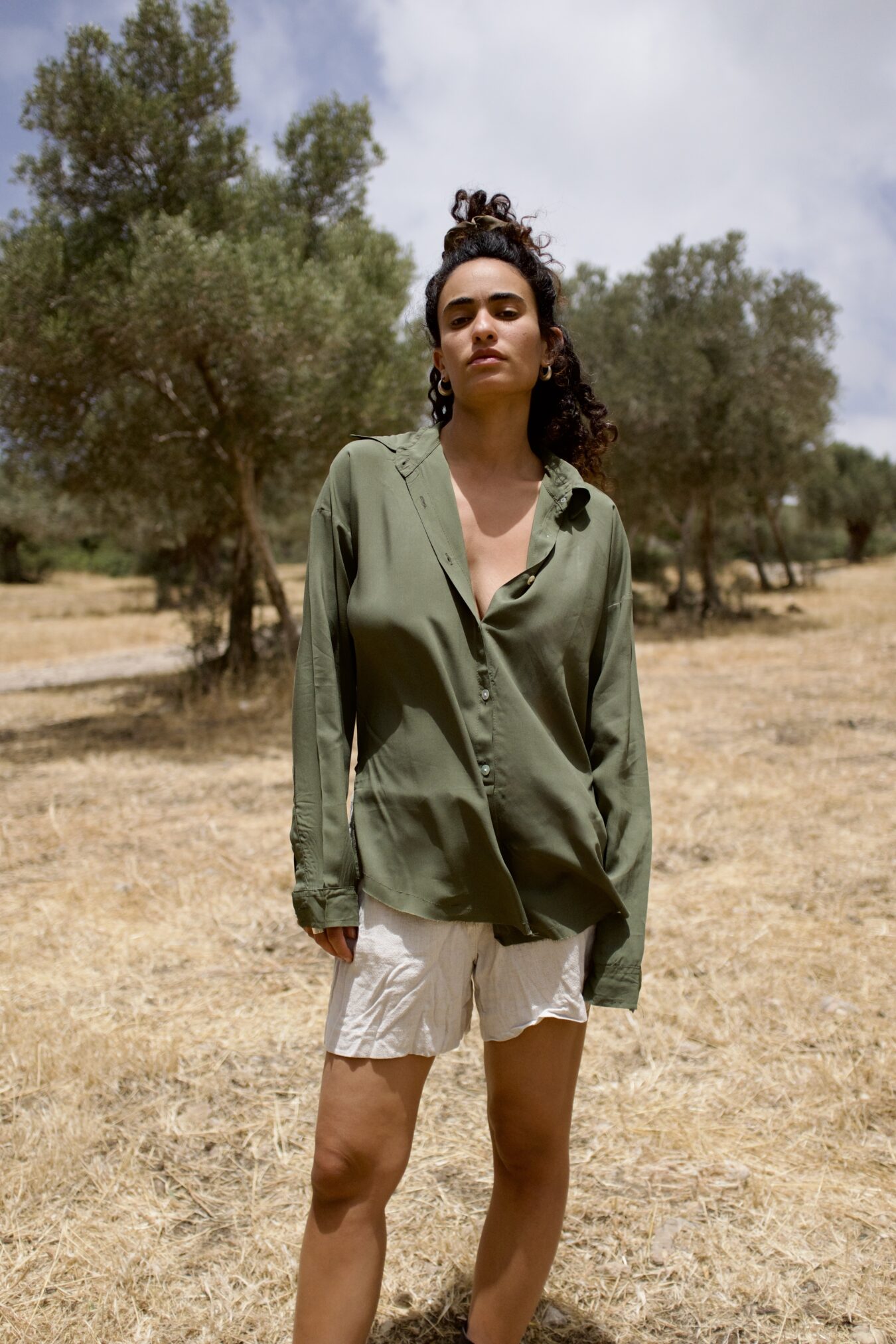 Cropped Buttoned Shirt In Olive