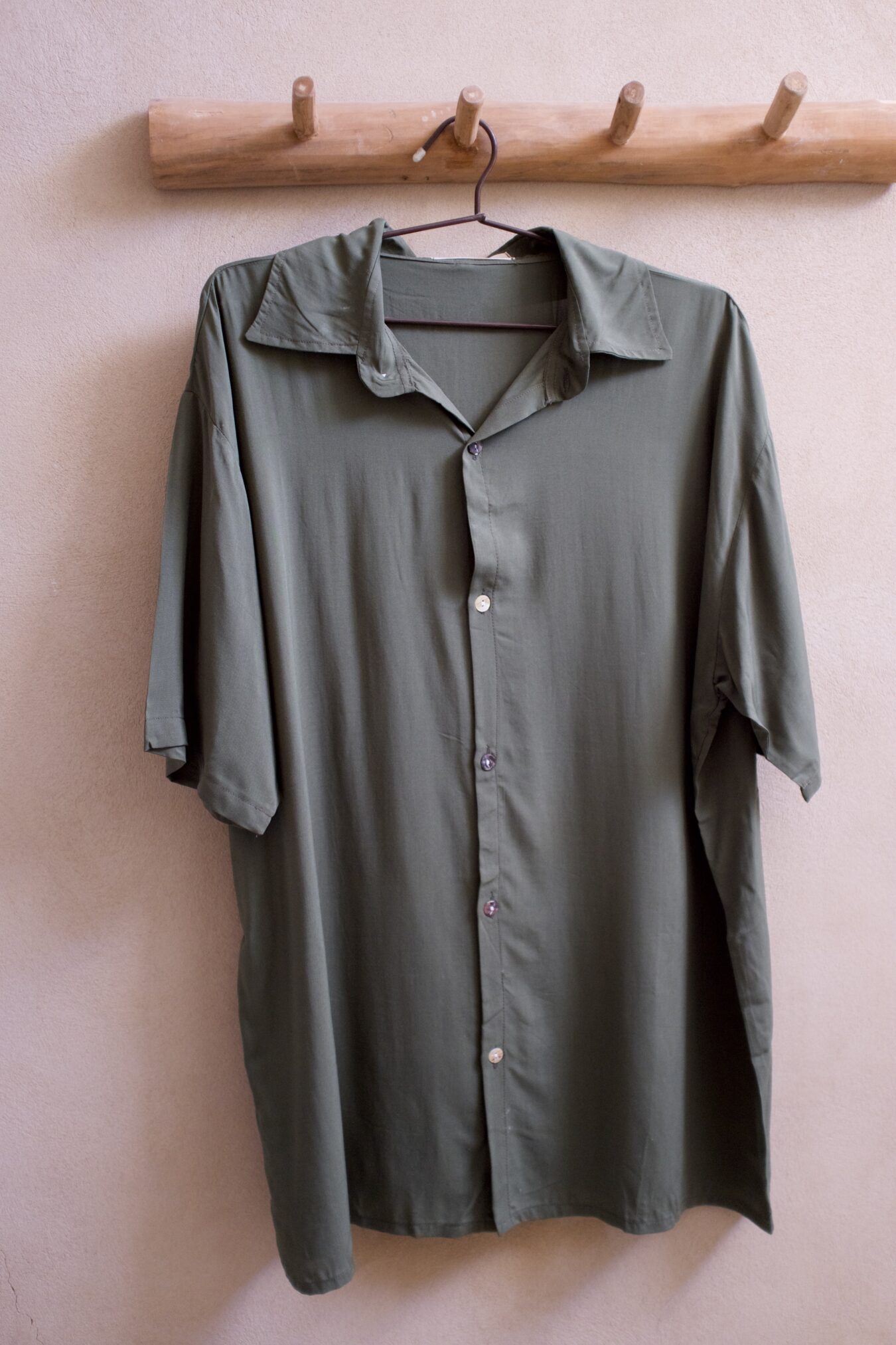 Unisex Buttoned Tee In Olive - Image 3