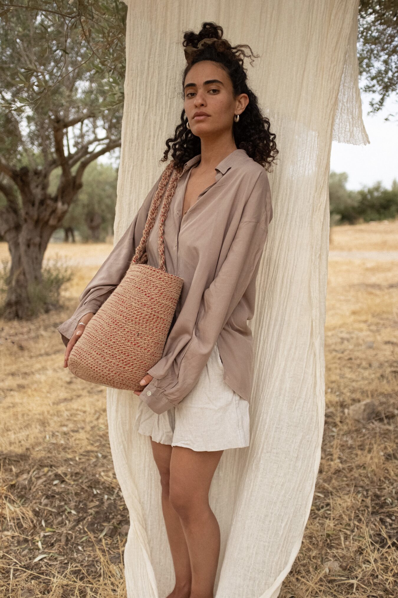 Cropped Buttoned Shirt In Sand - Image 6