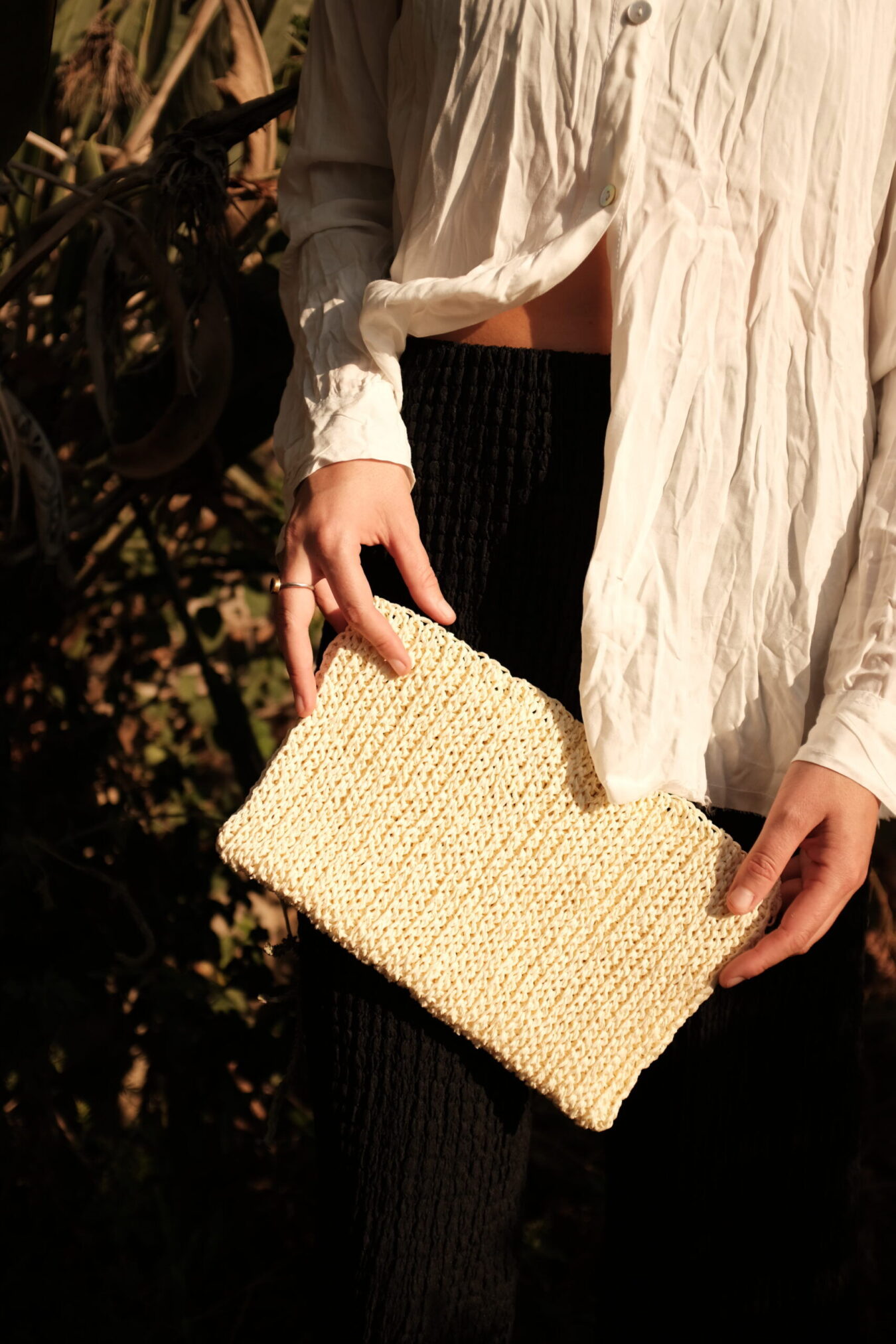 Raffia pouch - cream